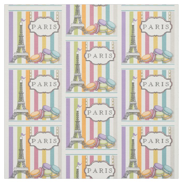 Rainbow Paris Macarons Eiffel Tower Fabric (Swatch)