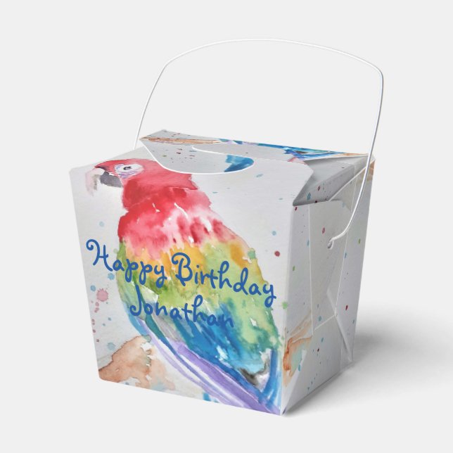 Rainbow Parrot Bird Child Birthday Cake Favour Box (Front Side)