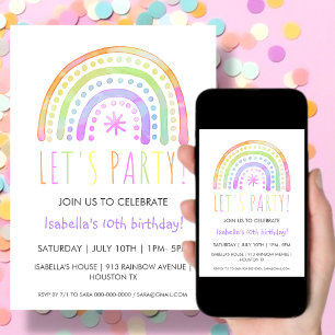 Rainbow Party Birthday Invitation