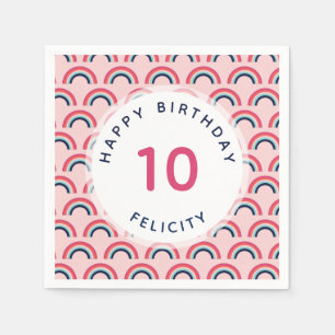 Rainbow Party Personalised Name Age Pink Blue Napkin