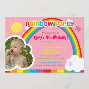 Rainbow Party photo Invitations for girls