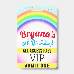 Rainbow Party Sparkle VIP Pass Birthday Party ID Badge