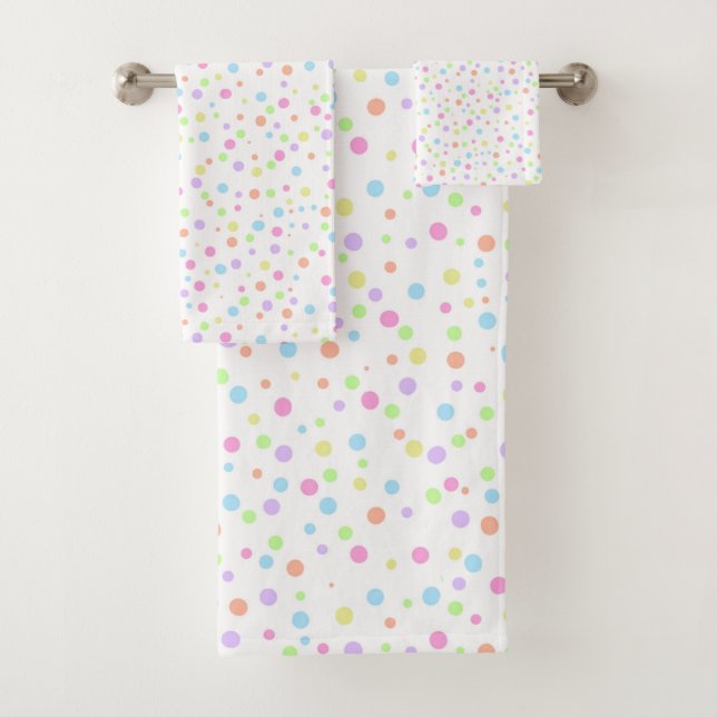 Rainbow pastel Abstract Polka DotsPattern Bath Towel Set (Insitu)