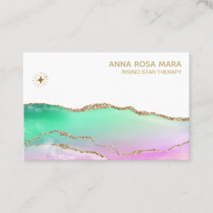 *~ Rainbow Pastel Agate Gold Glitter Vein Star Sun Business Card
