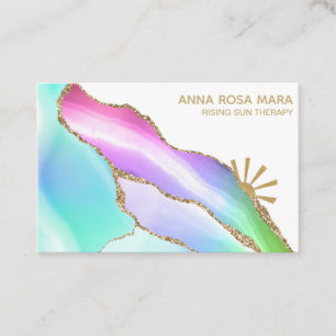 *~* Rainbow Pastel Agate White Gold Glitter Vein Business Card