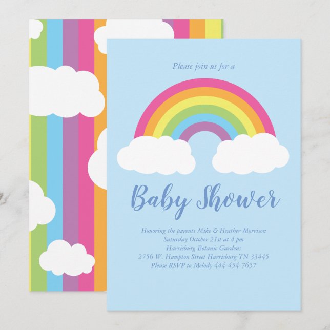 Rainbow Pastel Baby Shower Clouds Invitation (Front/Back)