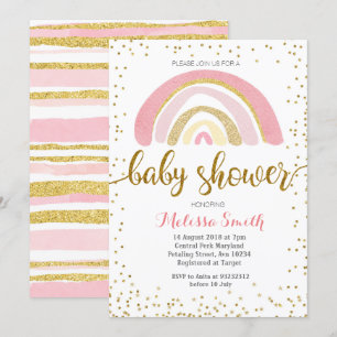 Rainbow pastel baby shower Invitation card girl