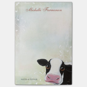 Rainbow Pastel Black & White Cow Personalised Post-it Notes