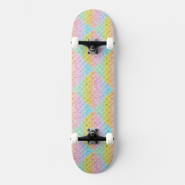 Rainbow Pastel Colours Diamond Pattern Skateboard (Front)