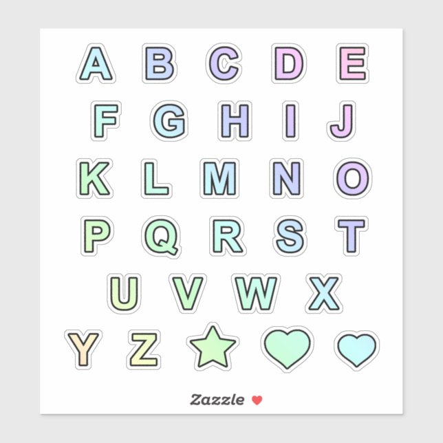 Rainbow Pastel Colours Monogram Letters Alphabet (Sheet)