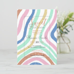 Rainbow Pastel Colours Wavy Brushstrokes  Invitation