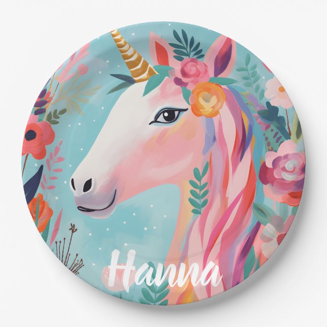Rainbow Pastel Dream Unicorn Paper Plate (Front)