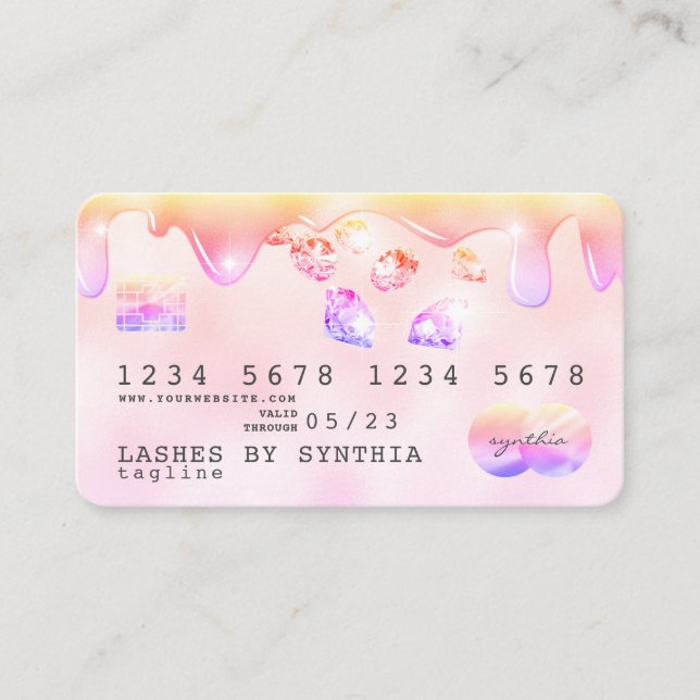 Rainbow pastel drip Credit Card hologram diamonds (Front)