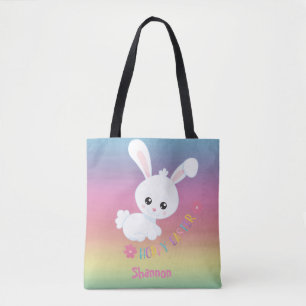 Rainbow Pastel Easter Bunny Child's Personalised Tote Bag
