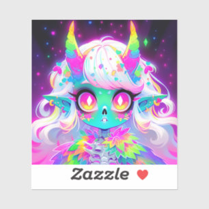 Rainbow Pastel Fantasy Skull Demon Anime Girl