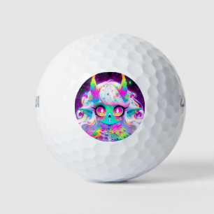 Rainbow Pastel Fantasy Skull Demon Anime Girl Golf Balls