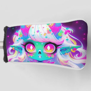 Rainbow Pastel Fantasy Skull Demon Anime Girl Golf Head Cover