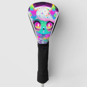 Rainbow Pastel Fantasy Skull Demon Anime Girl Golf Head Cover