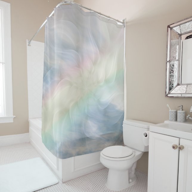 Rainbow Pastel Floral Mandala design Shower Curtain (In Situ)