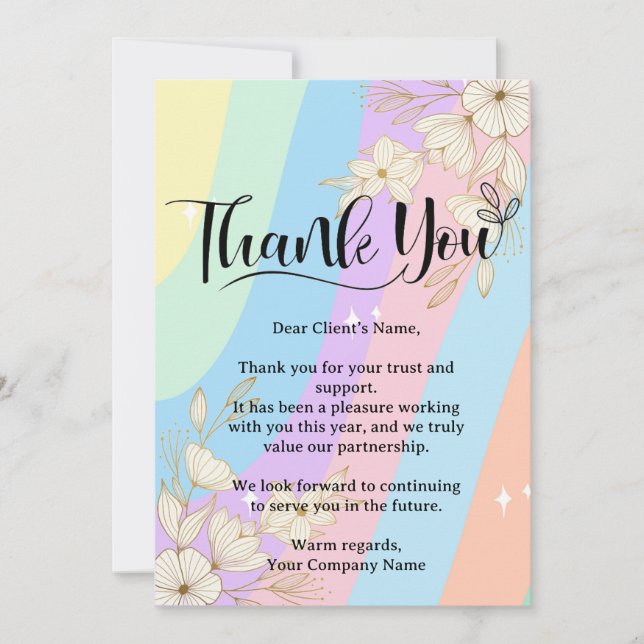 Rainbow Pastel Floral Small Business Appreciation Thank You Card (Front)