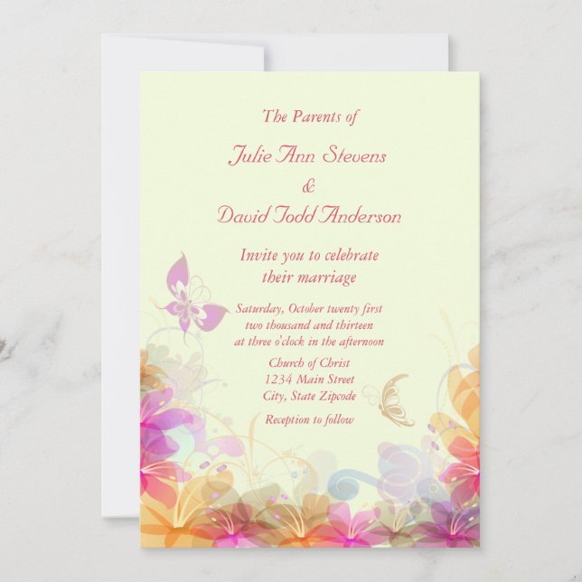 Rainbow Pastel Florals Invitation (Front)