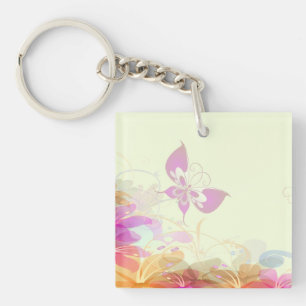 Rainbow Pastel Florals Key Ring