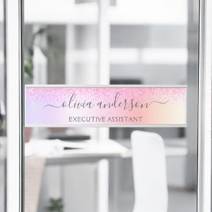 Rainbow Pastel Girly Glitter Metal Monogram Name Door Sign
