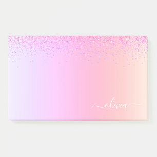 Rainbow Pastel Girly Glitter Metal Monogram Name Post-it Notes