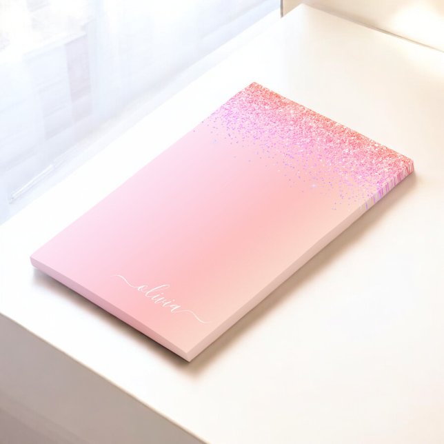 Rainbow Pastel Girly Glitter Metal Monogram Name Post-it Notes (Creator Uploaded)