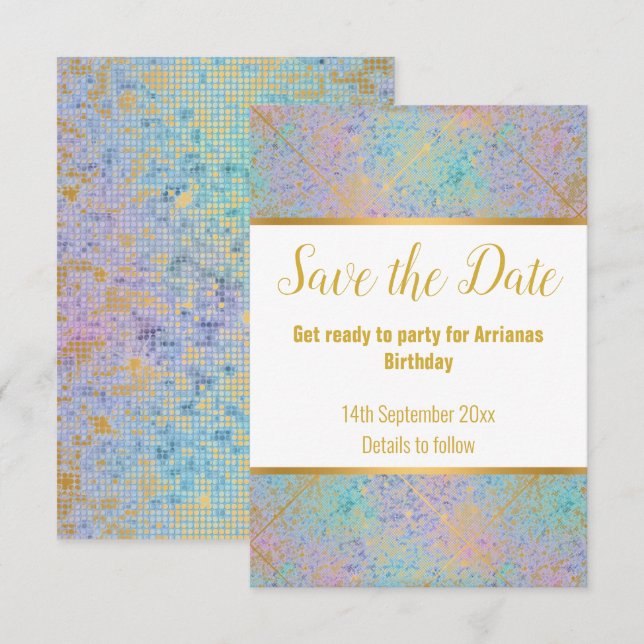 RAINBOW PASTEL GLITTER GOLD RESPONSE RSVP  (Front/Back)