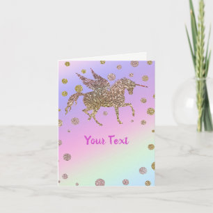 Rainbow Pastel Gold Dots Unicorn Birthday Party Card