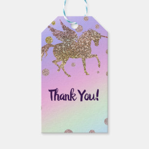 Rainbow Pastel Gold Dots Unicorn Birthday Party Gift Tags