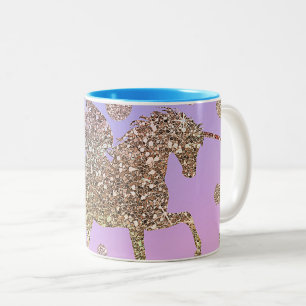 Rainbow Pastel Gold Dots Unicorn Trendy Girls Two-Tone Coffee Mug
