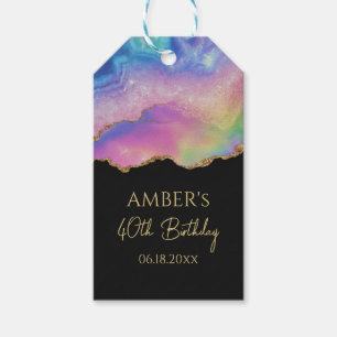 Rainbow Pastel Gold Glitter Abstract Watercolor Gift Tags