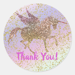 Rainbow Pastel Gold Glitter Fantasy Birthday Party Classic Round Sticker