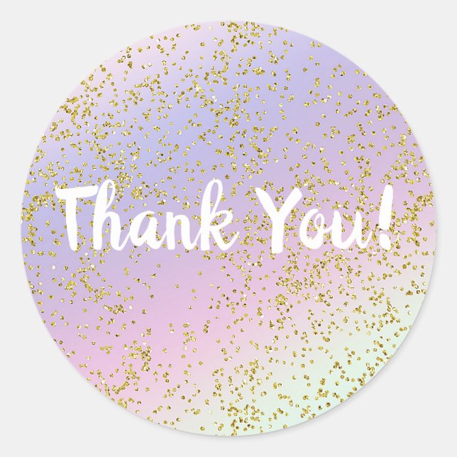 Rainbow Pastel Gold Glitter Fantasy Birthday Party Classic Round Sticker (Front)
