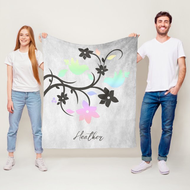 Rainbow Pastel Lovebirds Fleece Blanket (In Situ)