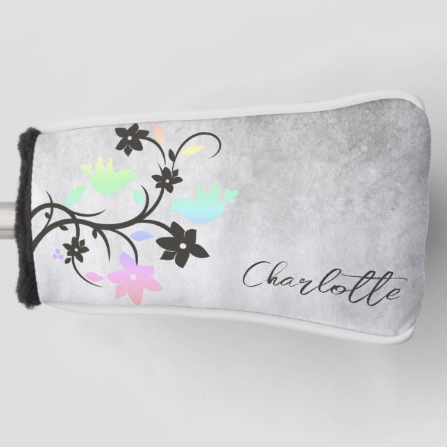 Rainbow Pastel Lovebirds Golf Head Cover (Front)