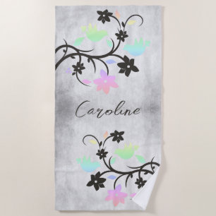 Rainbow Pastel Lovebirds Personalised Beach Towel