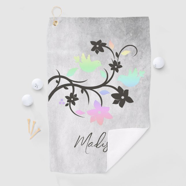 Rainbow Pastel Lovebirds Personalised Golf Towel (InSitu)