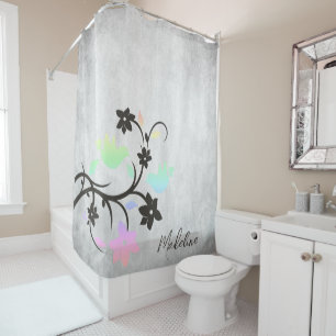 Rainbow Pastel Lovebirds Shower Curtain