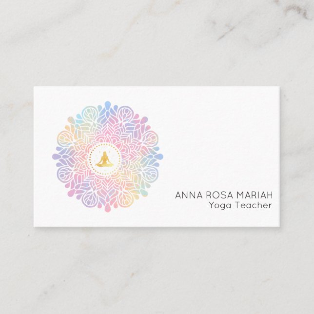 *~* Rainbow Pastel Mandala Women Meditation Energy Business Card (Front)