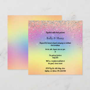 Rainbow Pastel Sparkle Diamond Wedding Invitation