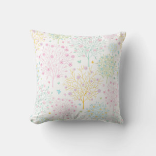 Rainbow Pastel Trees Hand Drawn Doodle Print Cushion