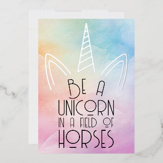Rainbow Pastel Unicorn Affirmation Foil Holiday Card