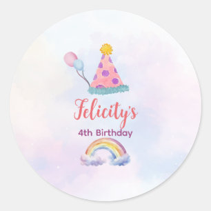 Rainbow Pastel Unicorn Any Age Birthday Classic Round Sticker
