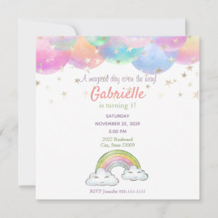 Rainbow Pastel Unicorn Kids Birthday Invitation
