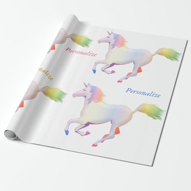 Rainbow Pastel Unicorn Personalise Wrapping Paper (Unrolled)