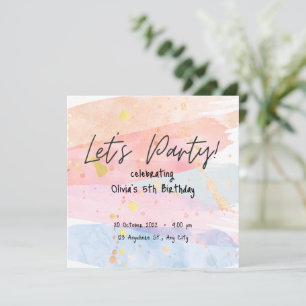 Rainbow Pastel Watercolor Birthday Invitation