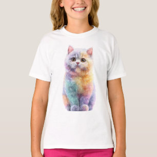 Rainbow Pastel Watercolor Fluffy Cat Kids T-Shirt